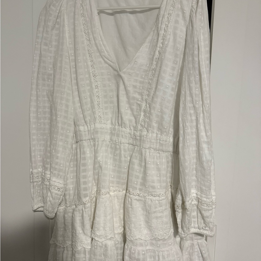 Zara White Tiered Ruffled Long Sleeve Dress